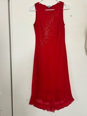 Hourglass Red Sleeveless Beaded A-Line Dress